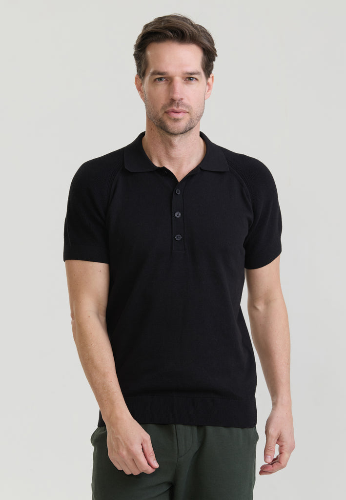 Erkek Düğme Detaylı Polo T-Shirt - Siyah