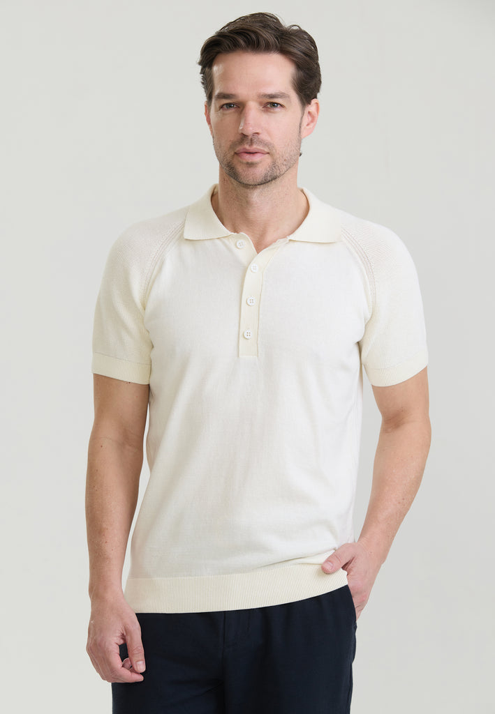 Erkek Düğme Detaylı Polo T-Shirt - Ekru