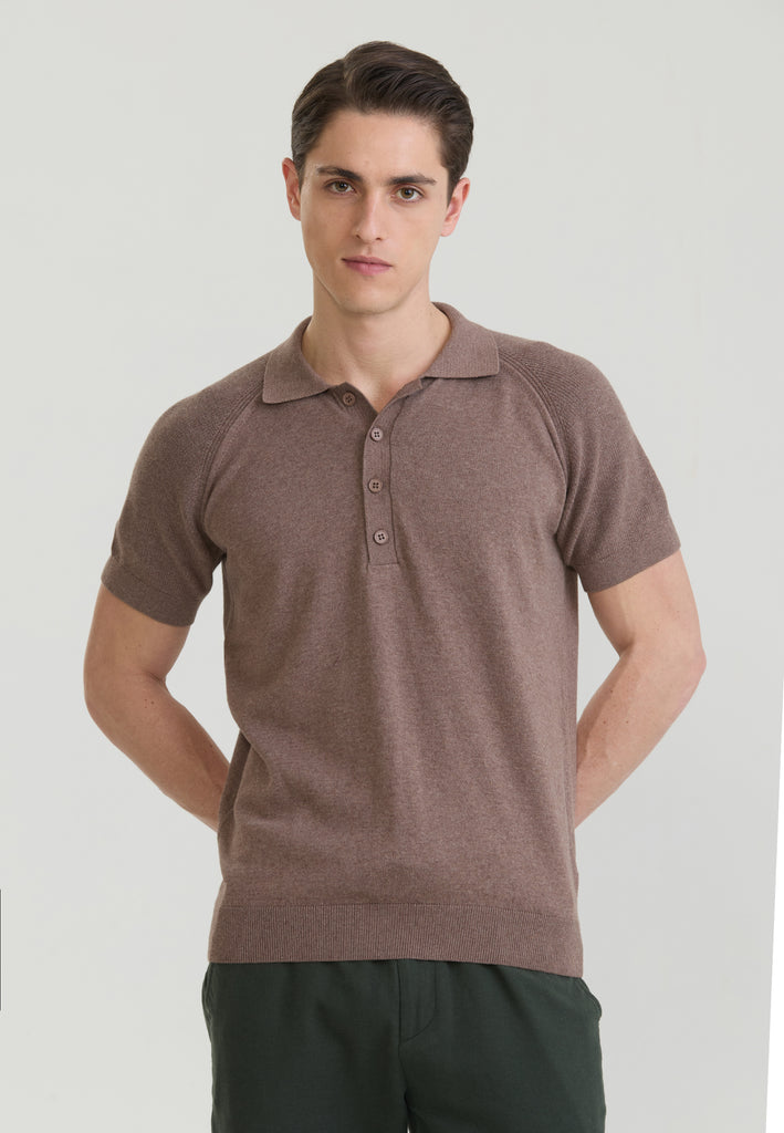 Erkek Düğme Detaylı Polo T-Shirt - Kahve