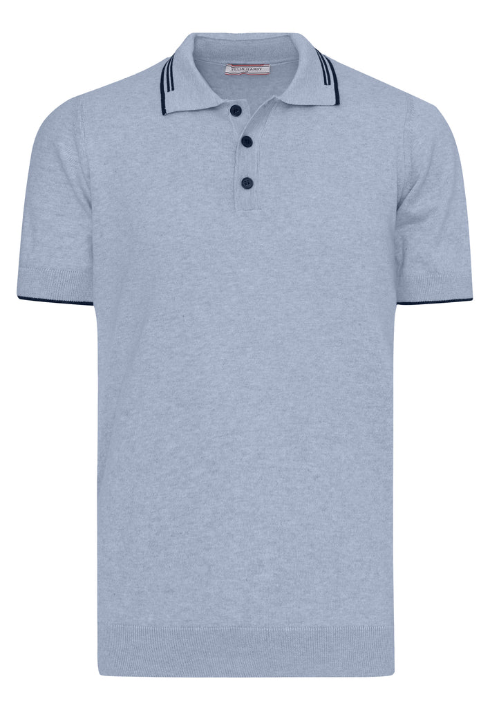 Erkek Yaka Çizgi Detaylı Düğmeli Polo T-Shirt - Mavi