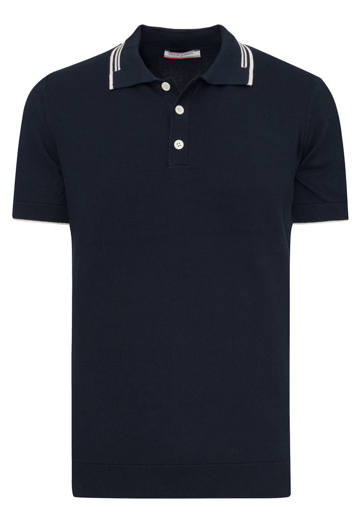 Erkek Yaka Çizgi Detaylı Düğmeli Polo T-Shirt - Lacivert