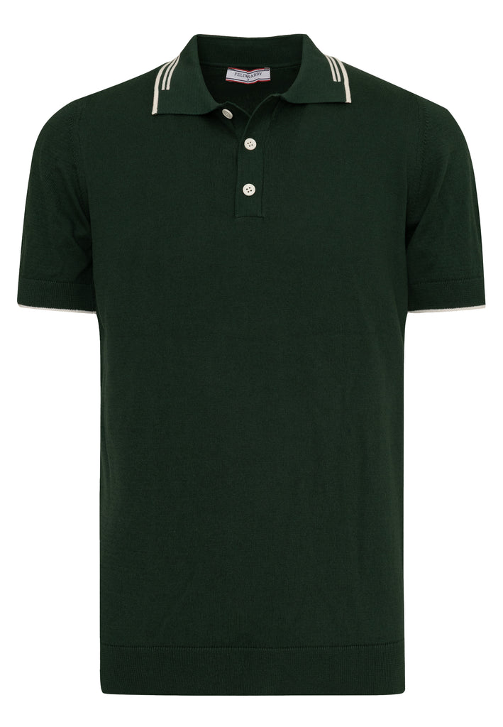 Erkek Yaka Çizgi Detaylı Düğmeli Polo T-Shirt - Koyu Yeşil