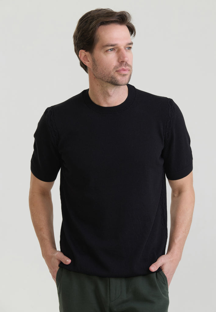 Erkek Basic Triko T-Shirt - Siyah