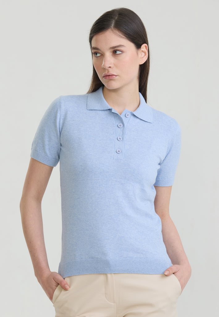 Kadın Basic Düğmeli Triko Polo T-Shirt